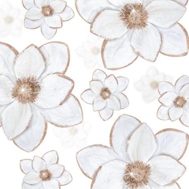 Imagem de Norme 15 peças de flores de poinsétia de veludo de Natal em 3 tamanhos, flor de magnólia artificial, enfeite de árvore de Natal com haste para decoração de casamento (branca)