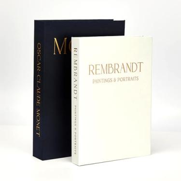 Imagem de Conjunto de 2 livros decorativos falsos – caixas de livros decorativas clássicas modernas em azul marinho e marfim, livros de armazenamento elegantes para mesa de café, estante e decoração de