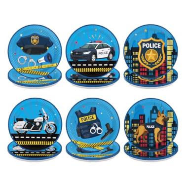 Imagem de Greencian 60 peças de pratos de papel de polícia, descartáveis, resistentes, policiais, carro, motocicleta, tema sobremesa, artigos de festa, para crianças, meninos, policiais, aniversário, chá de