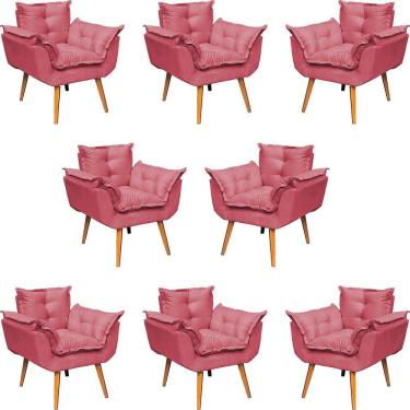 Imagem de Kit 8 Poltronas Decorativa Alice Pé Trapézio 30cm Castanho - Suede