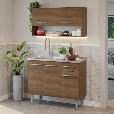 Imagem de Armário De Cozinha Compacta 105cm Com Pia Rustic Emilly Madesa 04 Rustic