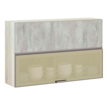 Imagem de Armário Basculante Misto 120cm 1 Pt Fechada 1 Porta Com Vidro Bronze Luci Legno Crema Com Concreto