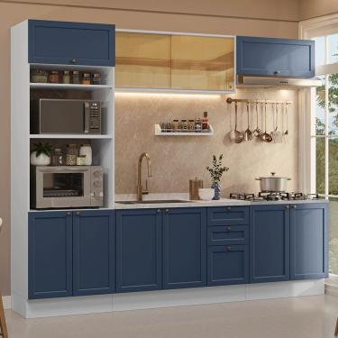 Imagem de Armário De Cozinha Completa 270 Cm Branco/azul Vik Madesa 02 Branco/azul