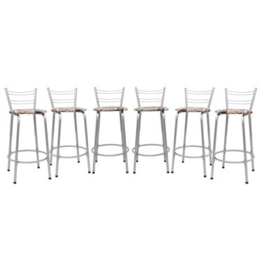 Imagem de Kit 6 Banquetas Flórida 60cm Estrutura Prata Ideal Cozinha Gourmet Área de Lazer Piscina Balcão Bancada Bistro Bar (Assento Floral Marrom)
