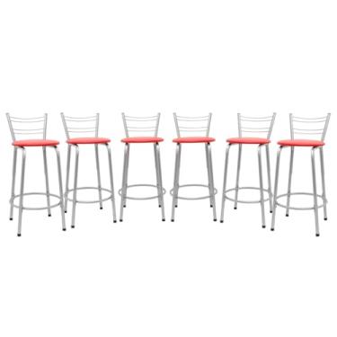 Imagem de Kit 6 Banquetas Flórida 60cm Estrutura Prata Ideal Cozinha Gourmet Área de Lazer Piscina Balcão Bancada Bistro Bar (Assento Vermelho)