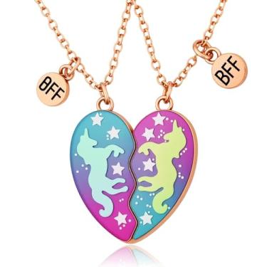 Imagem de Colares de unicórnio combinando para 2 melhores amigos, presentes de aniversário e Natal para dois melhores amigos, colar de amizade, quebra-cabeça e coração para presente de aniversário de galentina