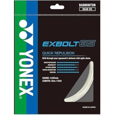 Imagem de YONEX EXBOLT 65 Corda de raquete de badminton, calibre 0,65 mm, comprimento 10 m/33 pés, rápida repulsão e durabilidade escolha de cores (branco)