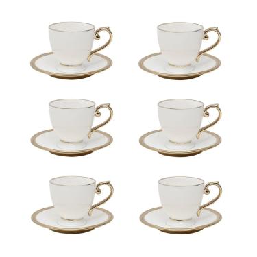 Imagem de Cj 6 Xícaras P/Chá C/Pires de Porcelana Paddy Branco/Dourado 200ml Wolff