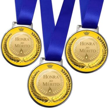 Imagem de Kit 25 Medalhas Para Honra ao Mérito Premiação De Campeão Competições Esportes 50mm Com Fita Azul