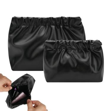 Imagem de Beautyflier Pacote com 2 bolsas de cosméticos de couro PU para mulheres, pequena bolsa de maquiagem para bolsa, batom, moeda, mini bolsa de cosméticos adequada para bolsas femininas, viagens, Preto
