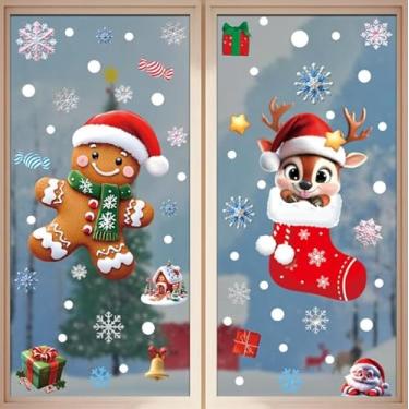 Imagem de Decoração de Natal, adesivos de janela de Natal, adesivos de janela de floco de neve, decalques com rena de boneco de neve de Papai Noel, decorações de Natal em PVC, adesivos para decorações de festas