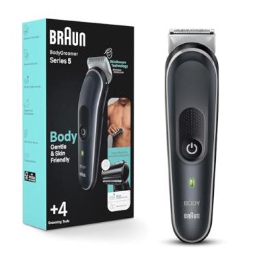 Imagem de Braun Body Groomer Series 5 5360, aparador corporal para homens, para peito, axilas, virilha, tecnologia SkinSecure para uso suave e acessório de barbear limpo, impermeável, sem fio com tempo de