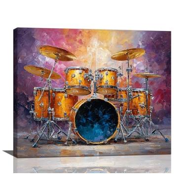 Imagem de Arte de parede de música, grafite, instrumentos musicais, tela, decoração de parede, imagens de tambor, pintura, impressão, arte, decorações emolduradas, presentes para bateristas, amantes da música
