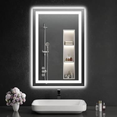 Imagem de WISSMIELS Espelhos De Banheiro Led 24" X 36" Com Luzes Para Parede, Retroiluminação + Iluminação Frontal, 3 Cores, Antiembaçante, Brilho Regulável, Penteadeira, Banheiro, Entrada, Sala Estar
