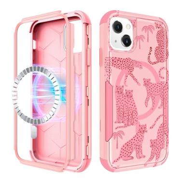 Imagem de LISEVO Capa para iPhone 14, capa para iPhone 13 - Compatível com MagSafe Women Girls Cute Magnetic Protective Phone Cover Leopard Aesthetic Heavy Duty Shockproof Funda para Apple 13/14