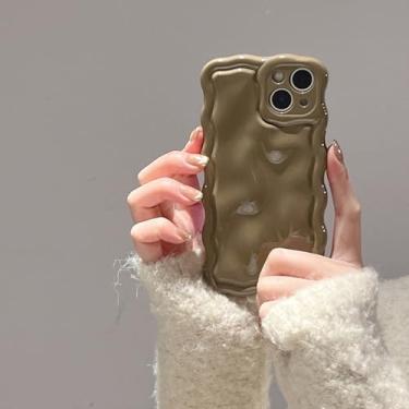 Imagem de FABSPARK Capa para iPhone 17, linda 3D cor sólida meteorito bolha de água ondulada ondulada moldura ondulada, TPU macio à prova de choque para iPhone 17 de 6,3 polegadas, cáqui