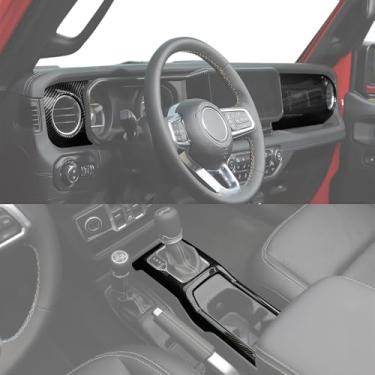 Imagem de YOCTM PACOTE 3 PACOTE Capa de painel de painel para painel de câmbio de marchas compatível com Jeep Wrangler JL JLU e Jeep Gladiator JT 2024 2025 Acessórios interiores de molduras de fibra de carbono