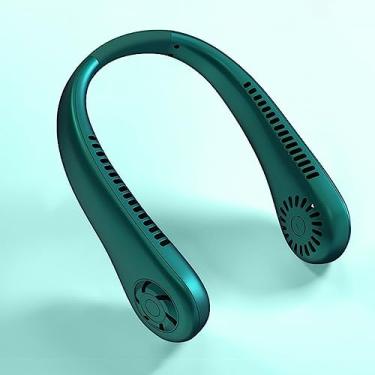 Imagem de WYUYIWH Ventilador de pescoço portátil, sem lâmina pessoal vestível com ventilador portátil de resfriamento, mini ventilador de pescoço suspenso recarregável por USB para esportes ao ar livre, verde