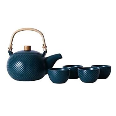 Imagem de Conjunto de chá xícaras de chá conjunto de bule de chá de 5 peças conjunto de chá de cerâmica para casa um pote de quatro xícaras de chá criativo da tarde conjunto de chávenas de chá de camélia bule