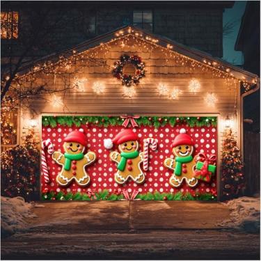 Imagem de HOMETITUTE Banner de Natal para porta de garagem 4 x 1,8 m fofo pão de gengibre masculino feriado vermelho verde branco festivo varanda pendurado pano de fundo interno ao ar livre inverno decoração