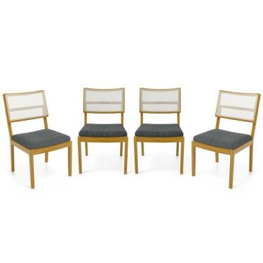 Imagem de Kit Com 4 Cadeiras Milena Madeira Maciça Assentos Estofados Encostos De Tela Sintética Linho Chumbo 406