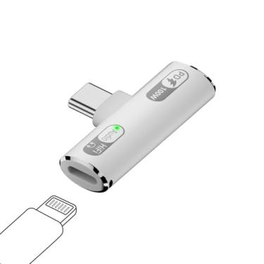 Imagem de UCCUNEVVA Adaptador USB C 1 entrada 2 saídas Lightning conversão de áudio e carregamento rápido USB-C PD 100W (sem transferência de dados OTG) - branco