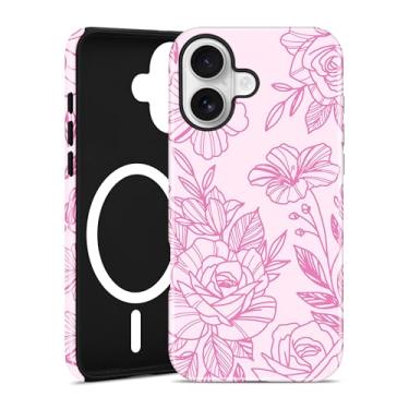 Imagem de Aitipy Capa de telefone compatível com MagSafe Flower para iPhone 17, linda linha estética rosa floarl TPU magnético macio e PC rígido capa protetora fina à prova de choque para mulheres e meninas