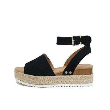 Imagem de Closet Stapeles Espadrille Flatform Studded Wedge Ankle Strap Open Toe Sandal (5.5, Black Rich Nubuck)