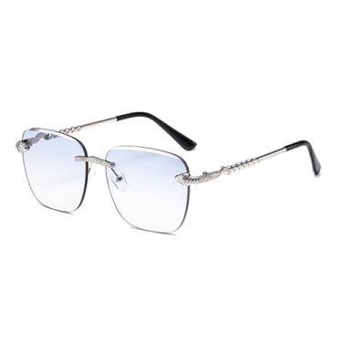 Imagem de Óculos de Sol Femininos com Armação Retangular de Metal Sem Aro, Lentes Degradê, Estilo Casual, Pro