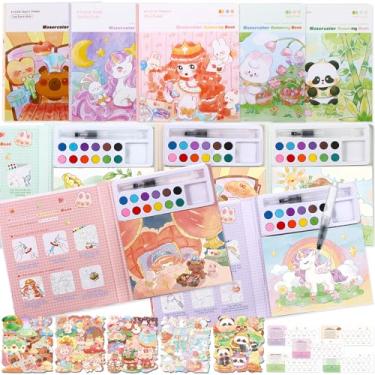 Imagem de AmazingSpark 5 peças de livros de colorir de tinta com água para crianças com marcadores, conjuntos de pintura em aquarela para crianças de 3 a 5 anos, 4 a 8 anos, atividades de desenho de artes e