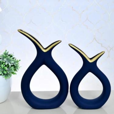 Imagem de Decoração Sala, Kit 2 Dupla de Vasos Enfeite Decorativos Rack Sala Aparador de CerâMica Enfeites Sala Decoracao Mesa(AZUL DUPLA EST)