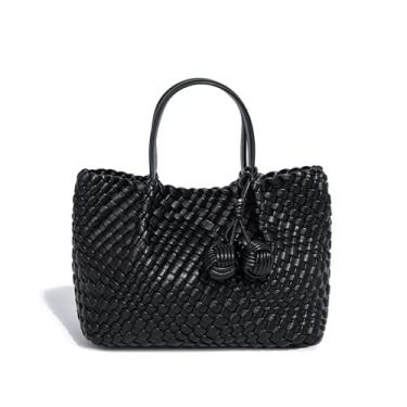 Imagem de OUYGZOU Sacola de tecido para mulheres, bolsa Hobo para trabalho, bolsas e bolsas grandes de viagem na praia, bolsa de ombro retrô, bolsa de compras, Obsidiana preta, Medium