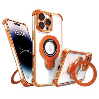 Imagem de IAIYOXI Capa para iPhone 15 com suporte magnético forte, à prova de choque de grau militar, proteção de 4 cantos de airbag, adequada para MagSafe, capa de telefone com suporte para iPhone 15 - laranja