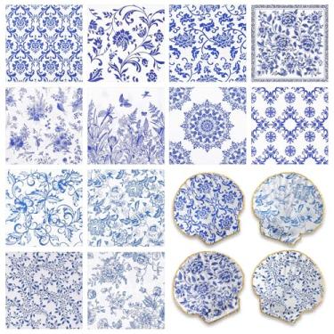 Imagem de Pacote com 48 guardanapos de decoupage com 12 estilos variados florais chinoiserie coquetel papel decoupage guardanapos flor para artesanato faça você mesmo, festa de aniversário, cada um desdobrado