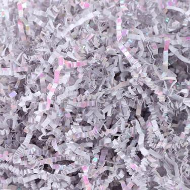 Imagem de Grama de papel recortada iridescente branco diamante -100 g decorações de Natal, caixa de presente, serpentina de papel premium para casamento, aniversário, dama de honra, noivado, artesanato e