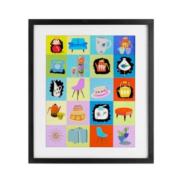 Imagem de Stupell Industries Vinhetas vintage retrô impressão emoldurada preta sob vidro, design por Lynnda Rakos, 16 x 13