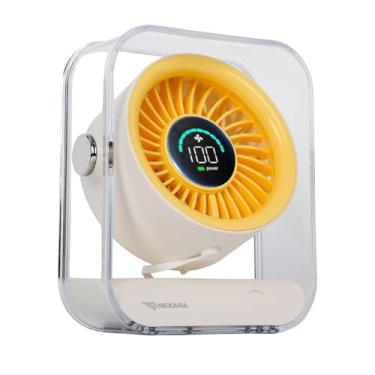 Imagem de Ventilador de Mesa Recarregável USB - Mini Ventilador Silencioso com 100 Velocidades, Display LED,Bateria 3000mAh (11h Duração),Design Compacto e Grade Dupla para Casa,Escritório e Viagem (Branco)