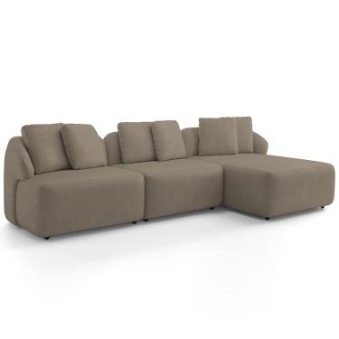 Imagem de Sofá 4 Lugares com Chaise Direito Sala Living 294cm Arlo F04 Veludo Marrom Claro - Lyam Decor