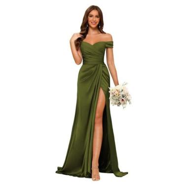 Imagem de Vestido de dama de honra Dessiny Olive Green Satin Mermaid US26W