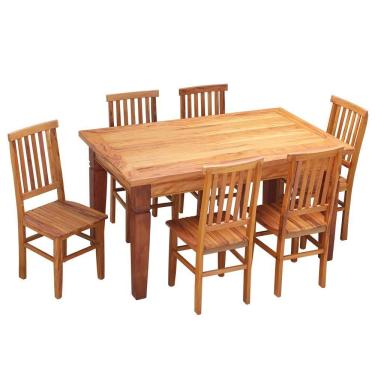 Imagem de Conjunto Mesa De Jantar 1,5m 6 Cadeiras Mineira Madeira Maciça