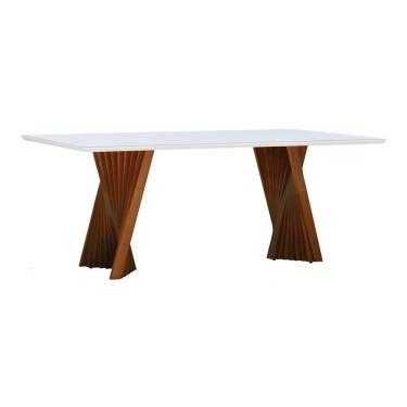 Imagem de Mesa De Jantar Gus 180x100cm Tampo Mdf Laqueado Com Vidro - Amêndoa Off White