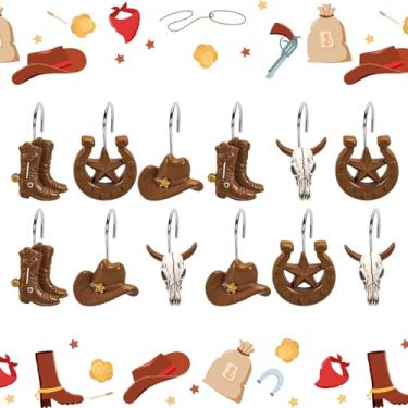 Imagem de Whaline 12 peças de ganchos de cortina de chuveiro de caubói decorativos anéis de varão de chuveiro de resina ganchos de gancho para sala de estar ocidental quarto banheiro decoração
