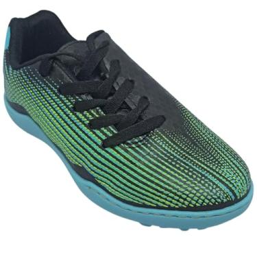 Imagem de Chuteira Infantil Molekinho Society Menino Cadarço Relevo Colmeia (Preto/Amarelo Neon/Turquesa, BR, Criança de 9 a 12 anos, Numérico, 30)