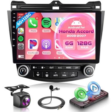 Imagem de Orderich Rádio veicular Android de 8 núcleos 6G + 128G para Honda Accord 2003-2007 com CarPlay sem fio Android Auto, tela sensível ao toque de 10 polegadas, espelho estéreo, GPS, WiFi, Bluetooth, FM