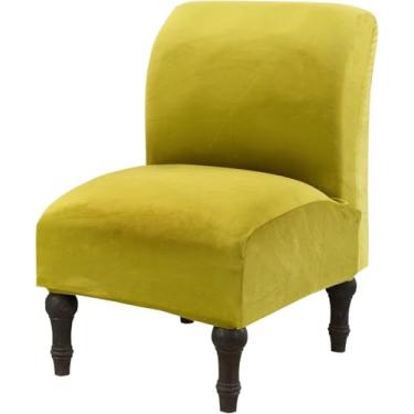 Imagem de Capas de cadeira com detalhes sem braços, de veludo grosso, sem braços, capas de cadeira de alta elasticidade para sala de estar, hotel, lavável na máquina, protetor de móveis com fundo elástico