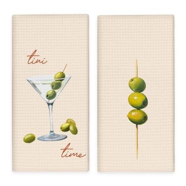 Imagem de Lengues Martini Decor Conjunto de 2 toalhas de cozinha, toalhas de mão para coquetel Tini Time, toalha de mão decorativa de coquetel para bar clube, presentes para amantes de martini, bar, decoração