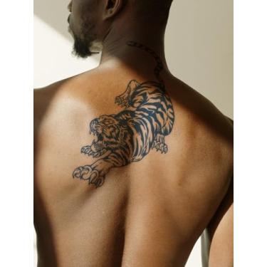 Imagem de Adesivo de tatuagem mágica semipermanente de suco de ervas moderno tigre legal com duração de 14 dias tatuagem não reflexiva braço pulso peito abdômen traseira perna corpo tatuagem temporária adesivo