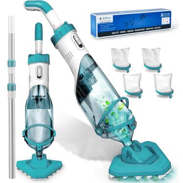 Imagem de FOTING Aspirador De Pó Sem Fio Para Piscinas Acima Do Solo, Modelo 2025, Portátil, Spas E Enterradas, Recarregável, Haste Extensível 60", Até 19,5 Gpm Folhas, Detritos Degraus Rasos