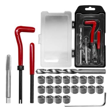 Imagem de Tuxihapp Kit de reparo de rosca M8 × 1,25 mm, ferramenta de reparo de helicóptero métrico de carro com brocas HSS/inserções de rosca/torneiras/ferramentas de instalação de quebra, acessórios