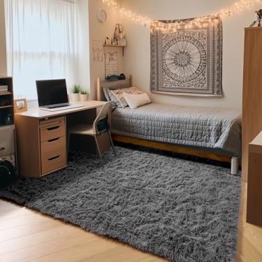 Imagem de ONASAR Tapetes cinza 3x5 para quarto, tapete de cabeceira cinza lavável fofo, ultra macio, felpudo, felpudo, tapetes pequenos para sala de estar, faculdade, dormitório, adolescentes, meninos